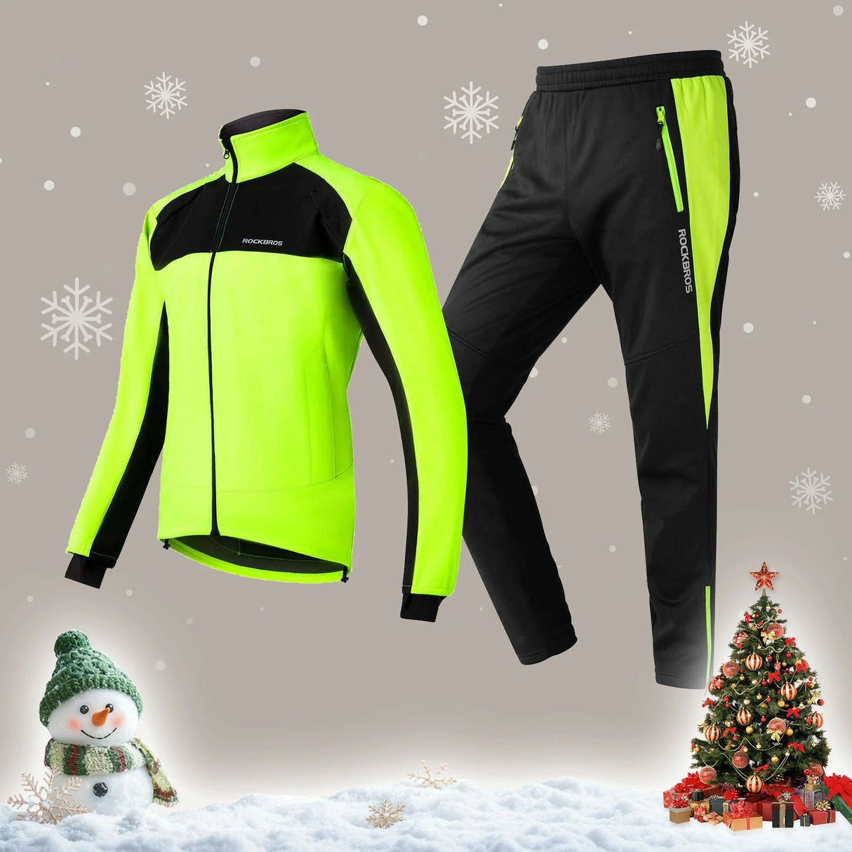 ROCKBROS Winter-Radanzug Jacke & Hose Leuchtendes Grün