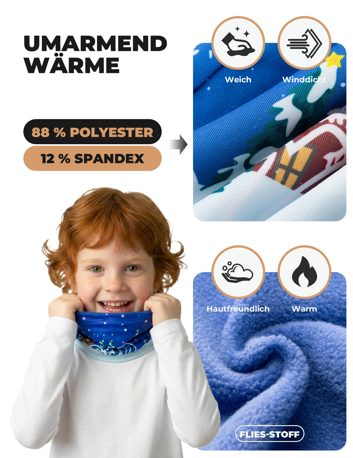 2-in-1 Kinder Halstuch & Mütze – Doppelseitiger Schlauchschal & Multifunktionstuch