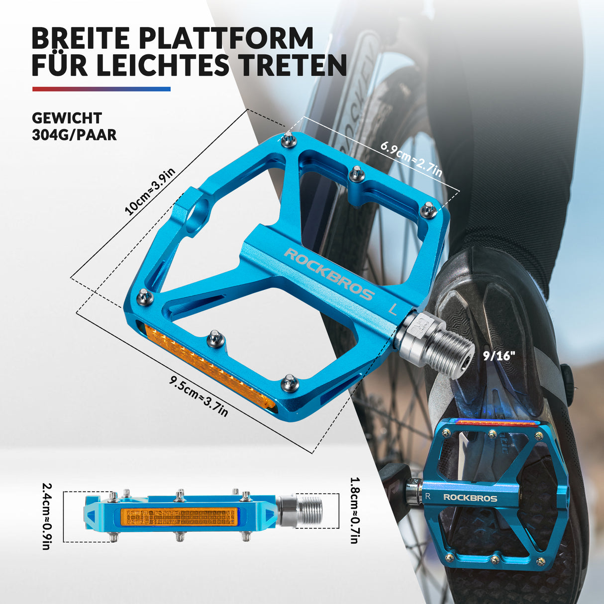 ROCKBROS Fahrradpedale mit Reflektoren aus Aluminiumlegierung 9/16 Zoll - ROCKBROS-EU