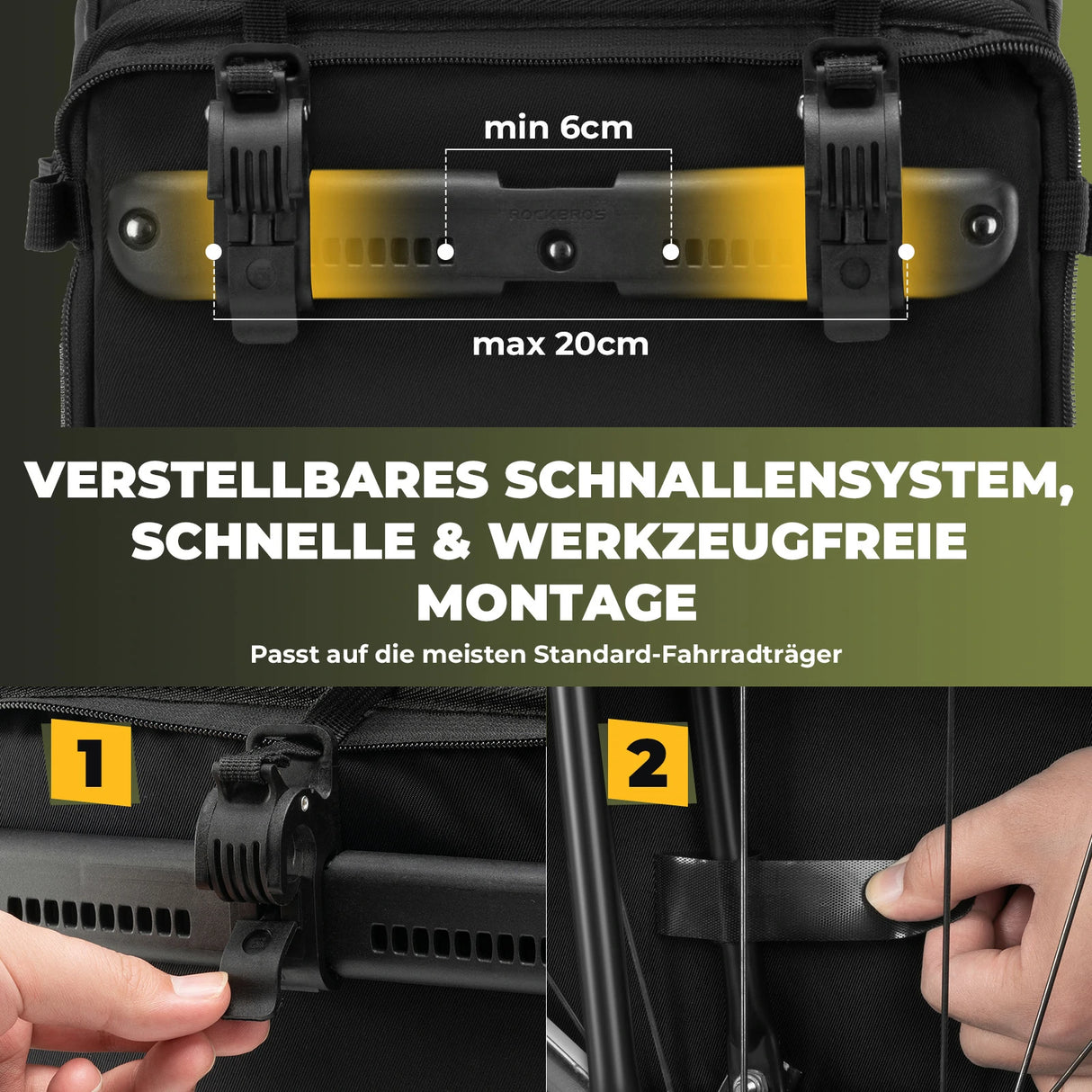 3‑in‑1 Fahrradtasche für Gepäckträger – 11‑16 L Volumen