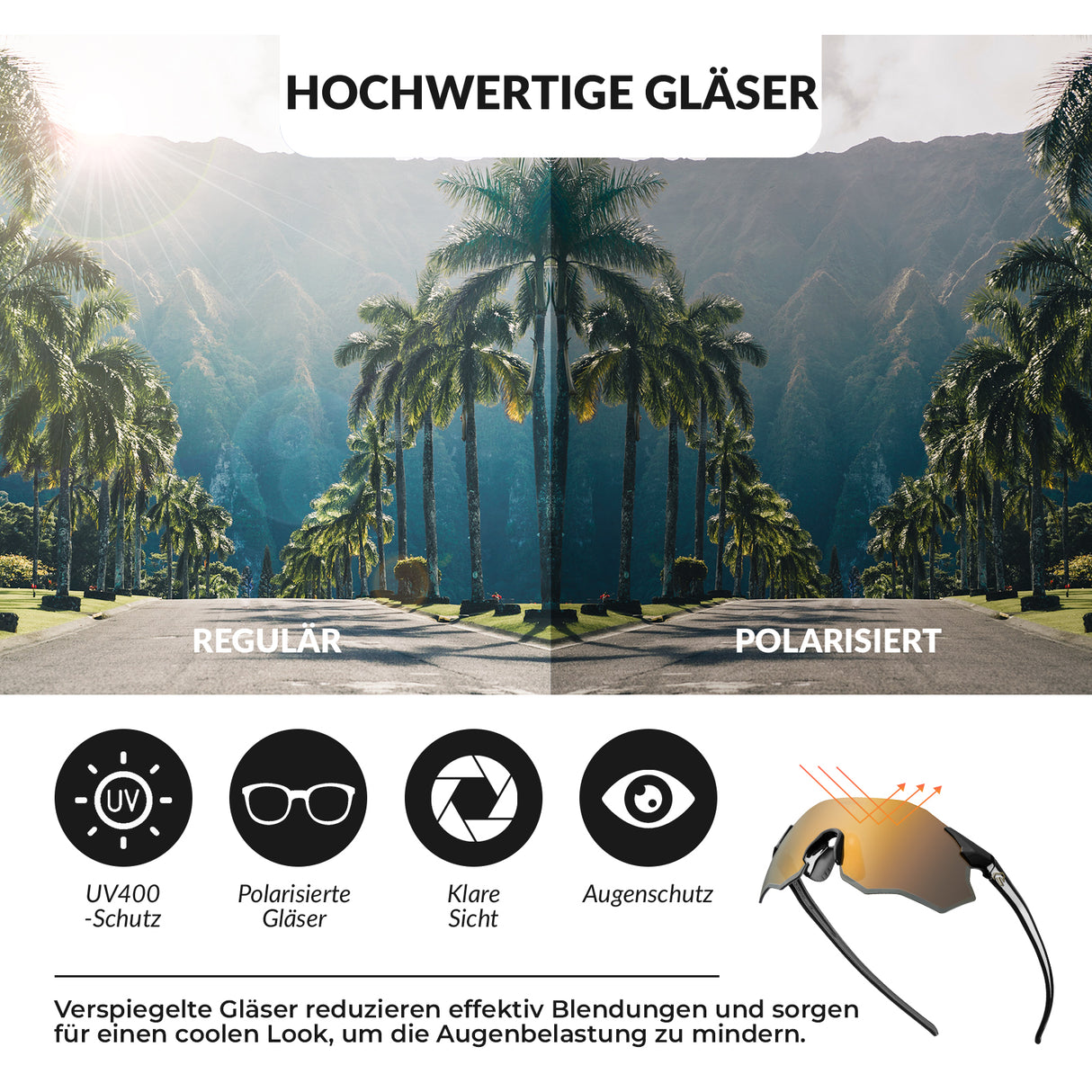 Fahrradbrille Verspiegelte Gläser UV400-Schutz Ohne Rahmen -SWIFT