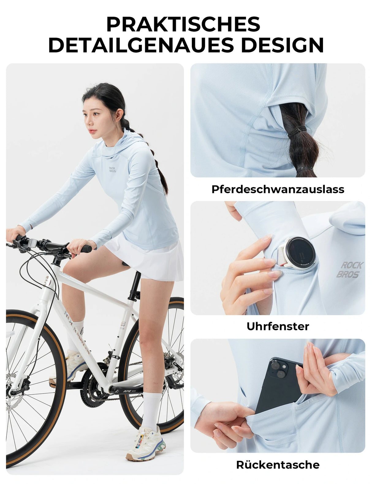 Damen Langarm Radtrikot – Antibakteriell, UV‑Schutz & Reflektierend mit Smartwatch‑Fenster