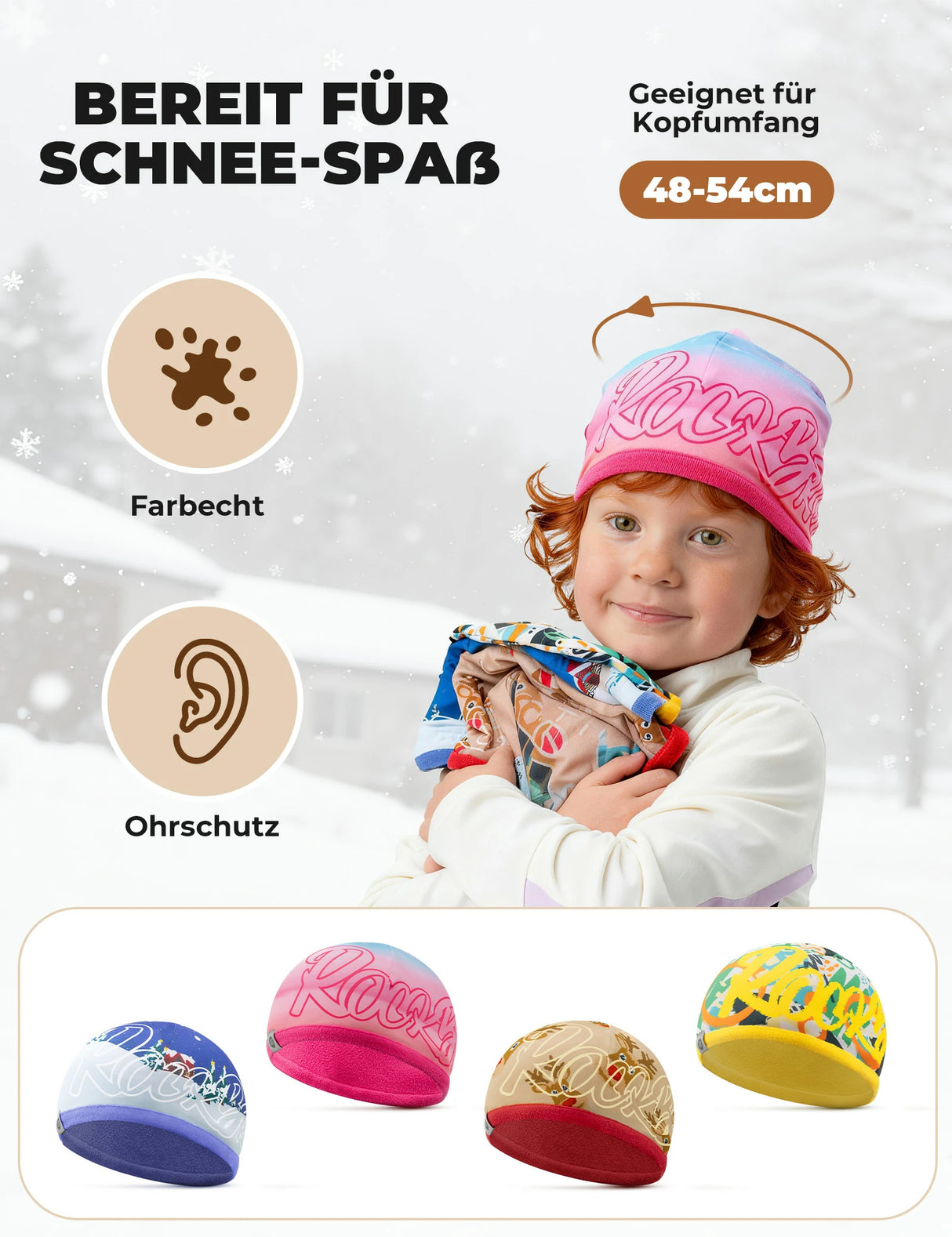 Doppelseitige Mütze für Kinder – Weich, Elastisch & Winddicht (48-54cm)