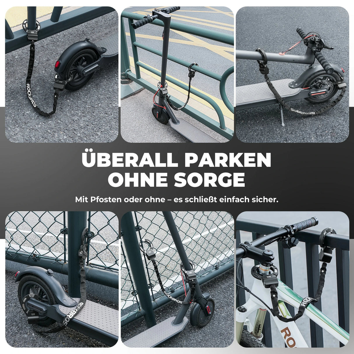 E‑Scooter Schloss – 59,5 cm Stahlkette für Roller & Fahrrad