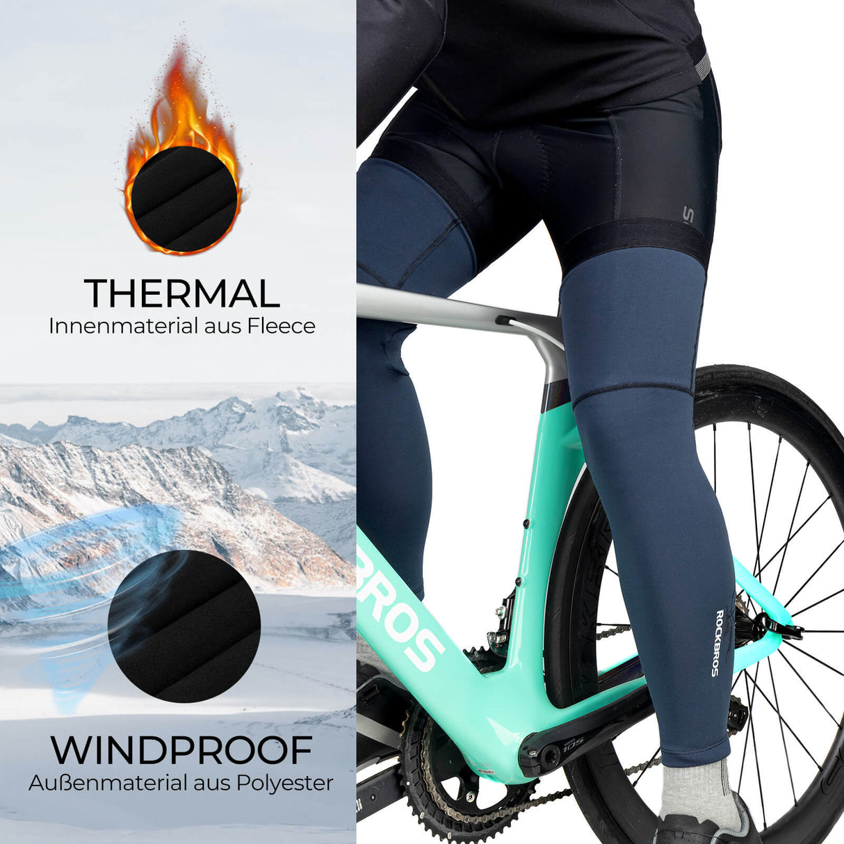Fahrrad Beinlinge Winter Thermo – 1 Paar, Größen S–3XL