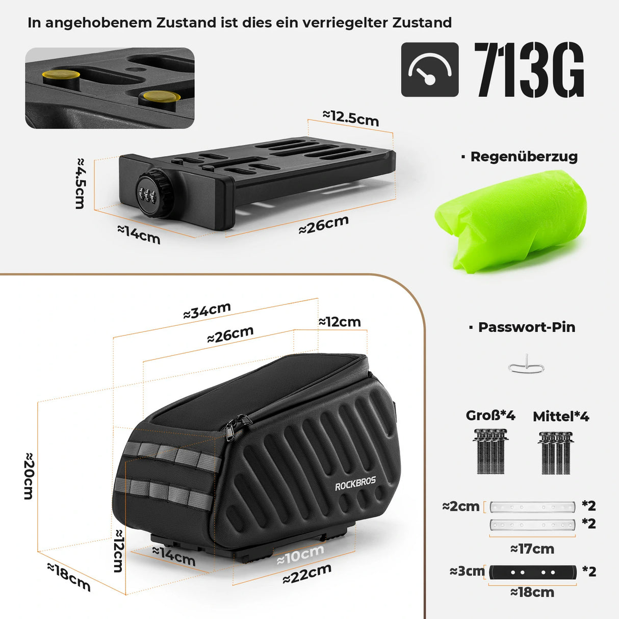 Fahrrad‑Gepäckträgertasche 7,5 L – Mit doppelt gesichertem Zahlenschloss