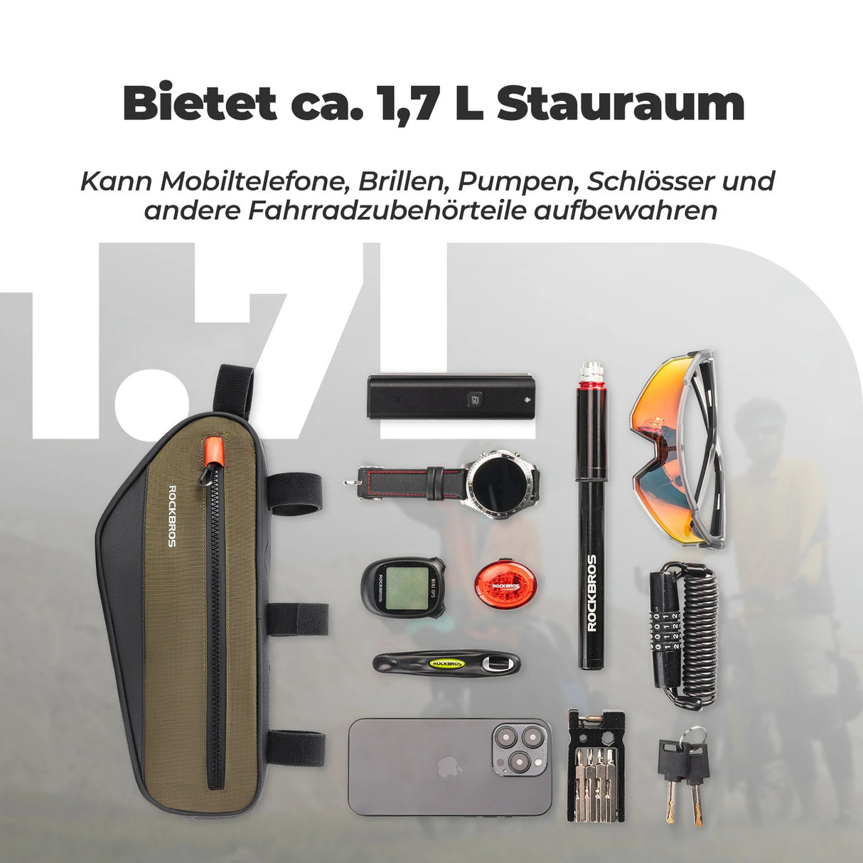 Fahrrad‑Rahmentasche – Dreiecktasche 1,7 L, reflektierend