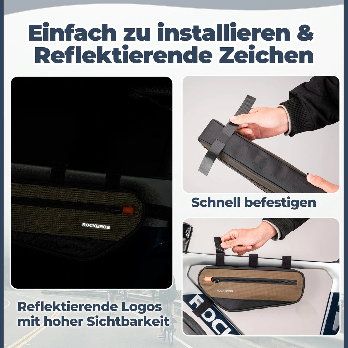 Fahrrad‑Rahmentasche – Dreiecktasche 1,7 L, reflektierend