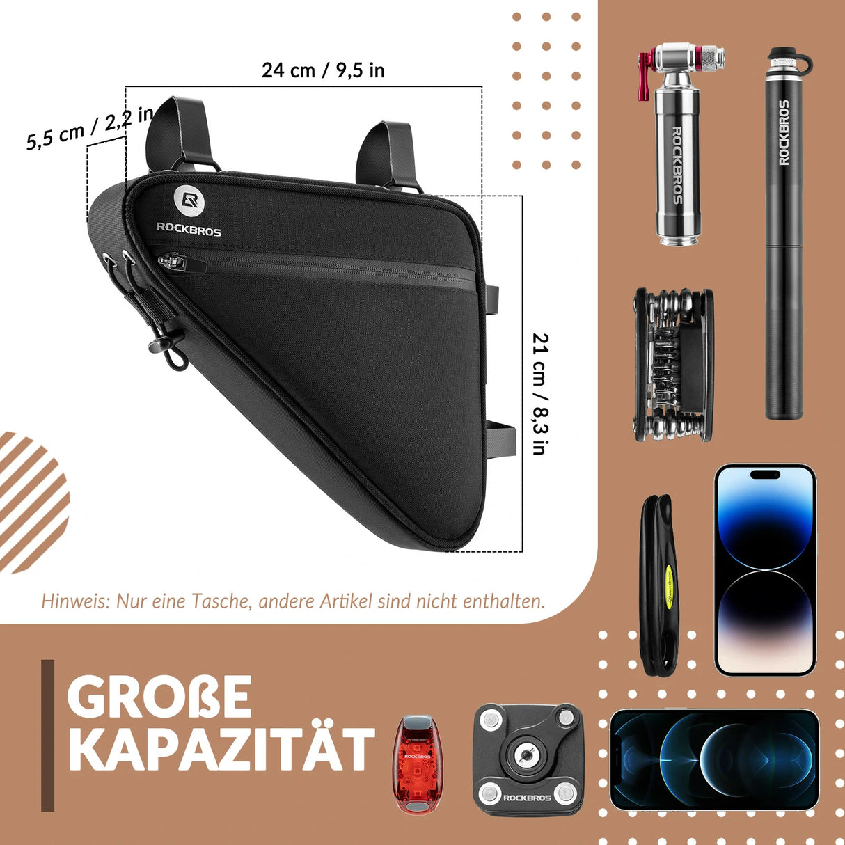 Fahrrad‑Rahmentasche – Dreieckstasche 1,5 L, wasserabweisend & reflektierend