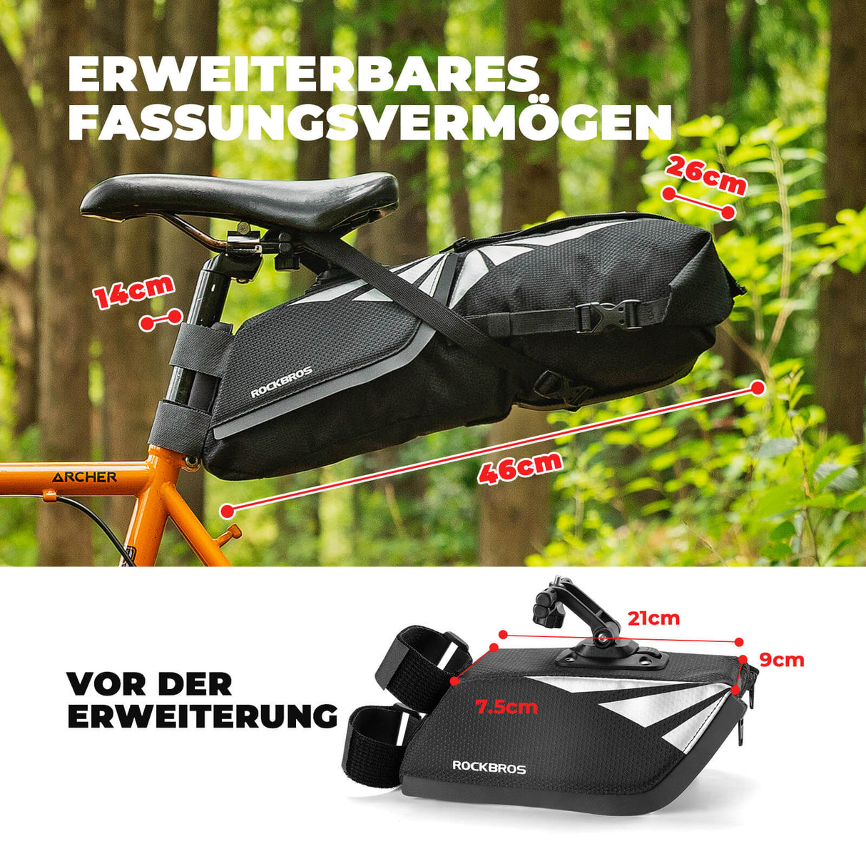 Fahrrad Satteltasche 100% Wasserdicht 8L mit Reflektoren