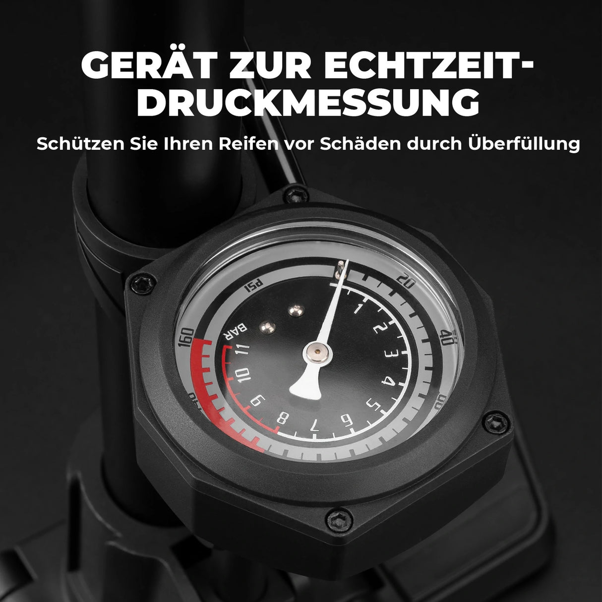 Fahrrad Standluftpumpe – 150 PSI, mit integriertem Manometer