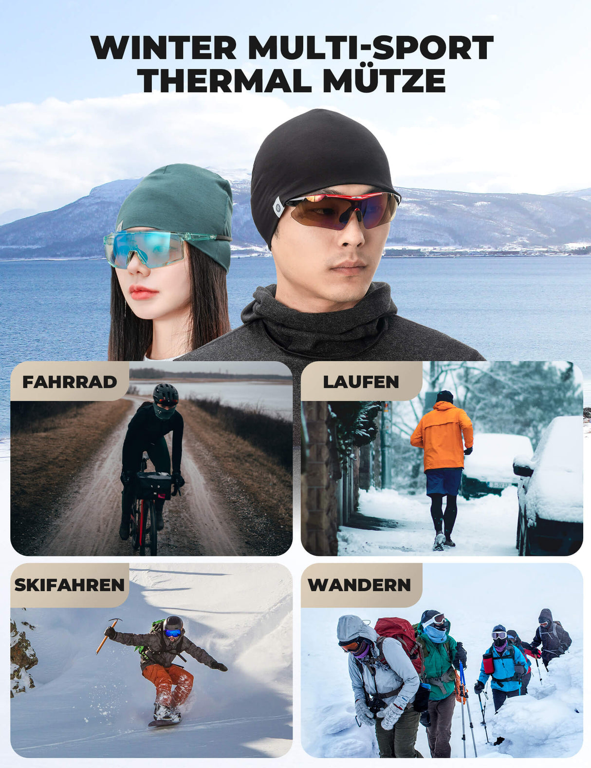 Fahrrad Unterziehmütze Winter – Reversibel & Reflektierend