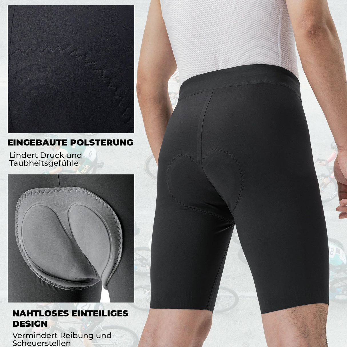 ROCKBROS Fahrradhose Kurz Gepolstert Herren – Nahtlos, atmungsaktiv & rutschfest