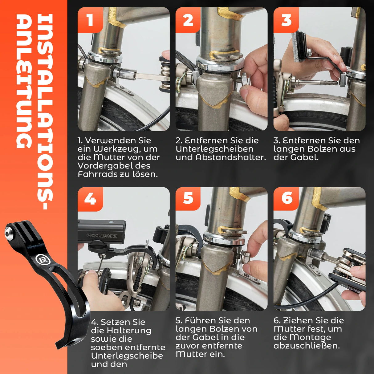 ROCKBROS Fahrradlicht‑Halterung für Vordergabel – Frontlicht‑Verlängerung für Falträder & Brompton