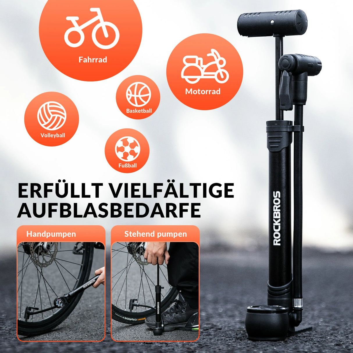 Fahrradpumpe 120 PSI – Tragbar mit Manometer & drehbarem Griff