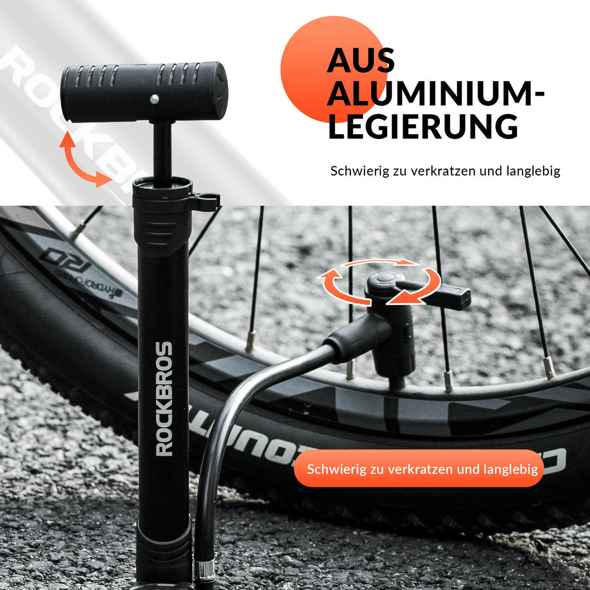 Fahrradpumpe 120 PSI – Tragbar mit Manometer & drehbarem Griff
