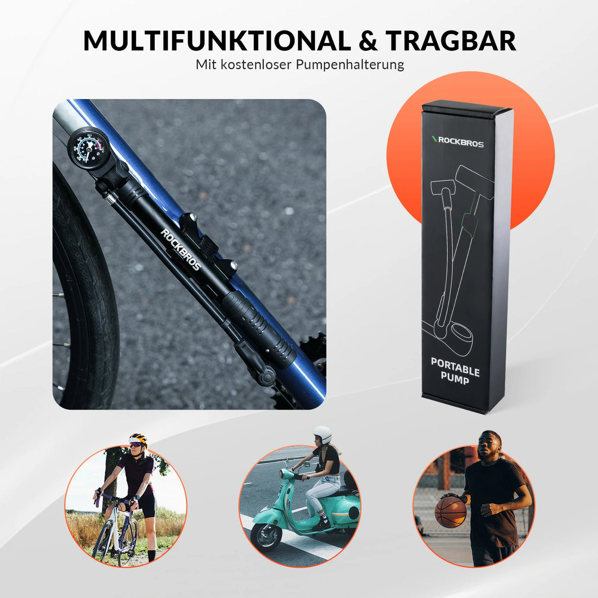 Fahrradpumpe 120 PSI – Tragbar mit Manometer & drehbarem Griff