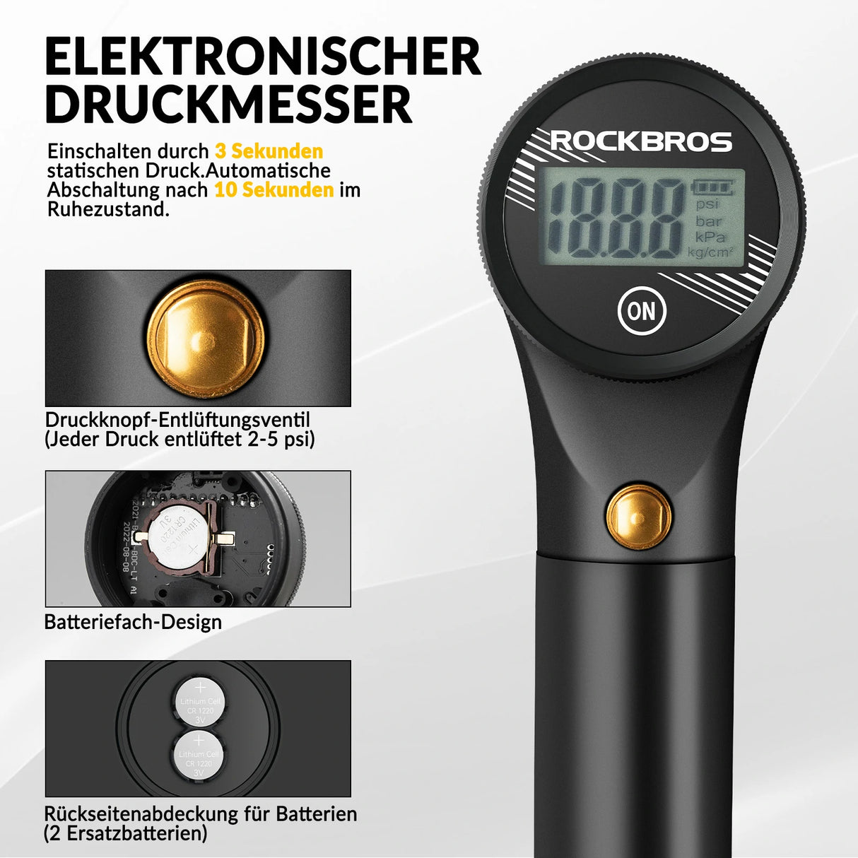 Fahrradpumpe Hochdruck – 320 PSI, presta/schrader, elektronische Druckanzeige