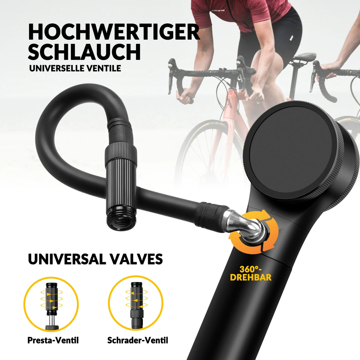 Fahrradpumpe Hochdruck – 320 PSI, presta/schrader, elektronische Druckanzeige