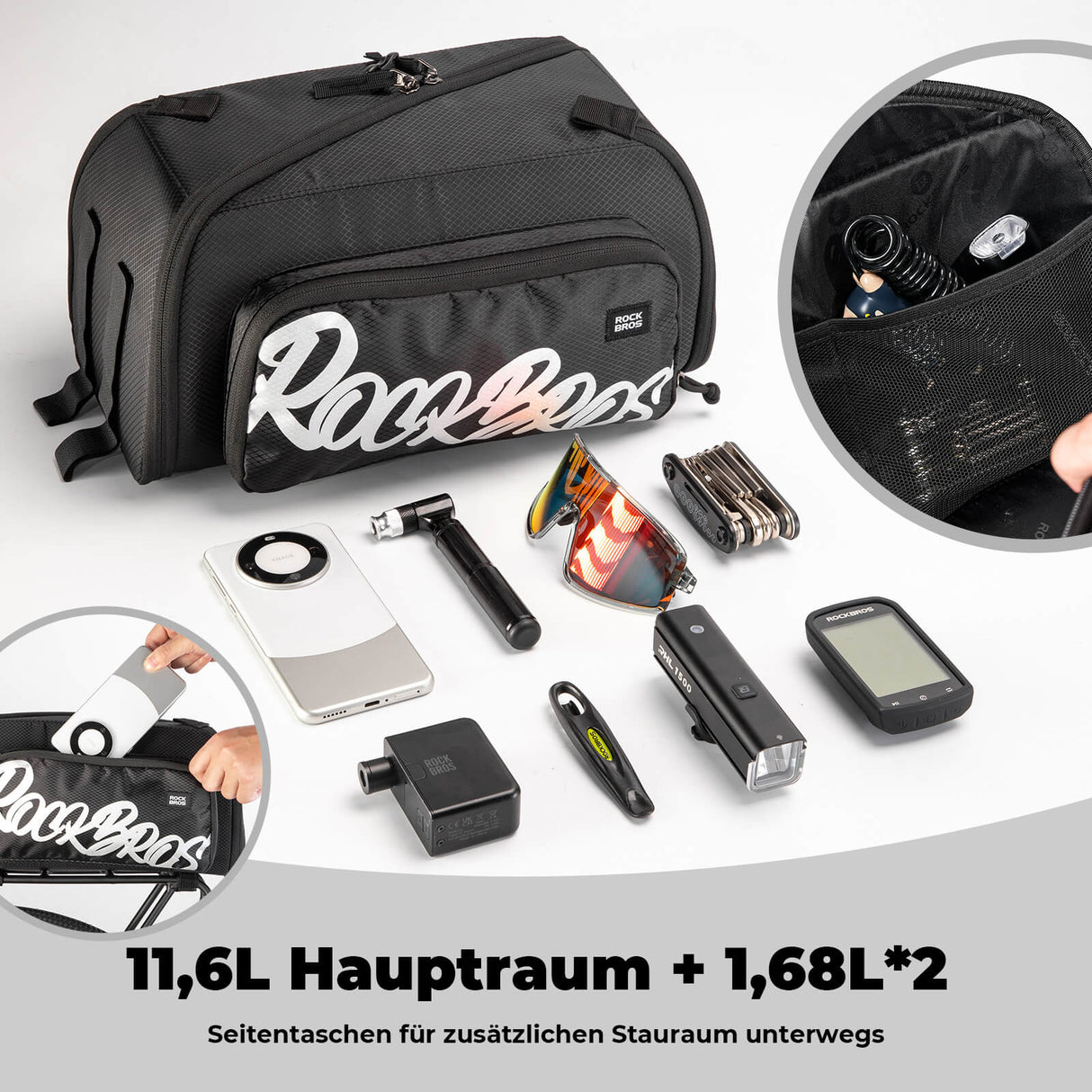 faltbare einteiler-gepäckträgertasche in schwarz