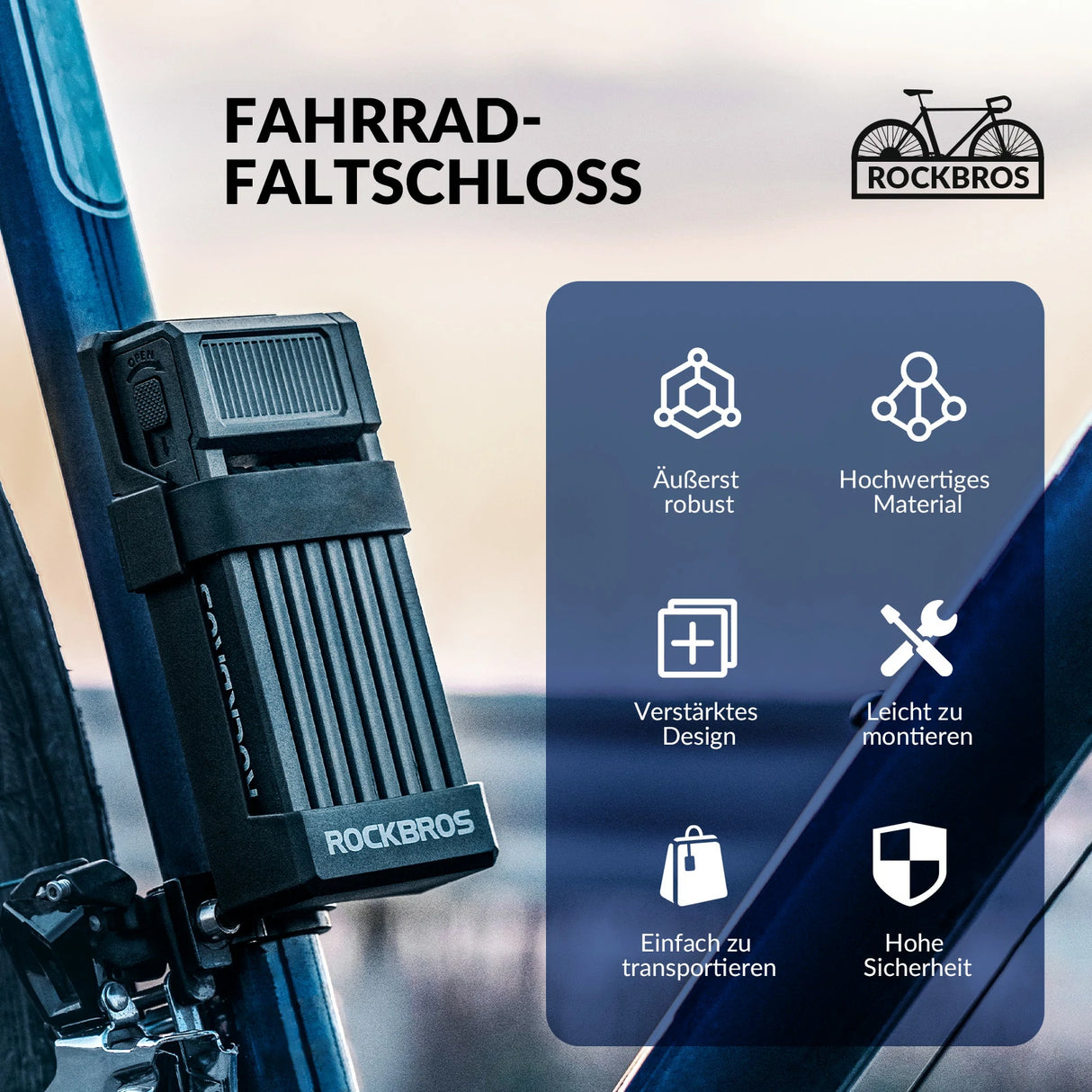 Faltschloss Fahrrad – 65 cm mit Halterung