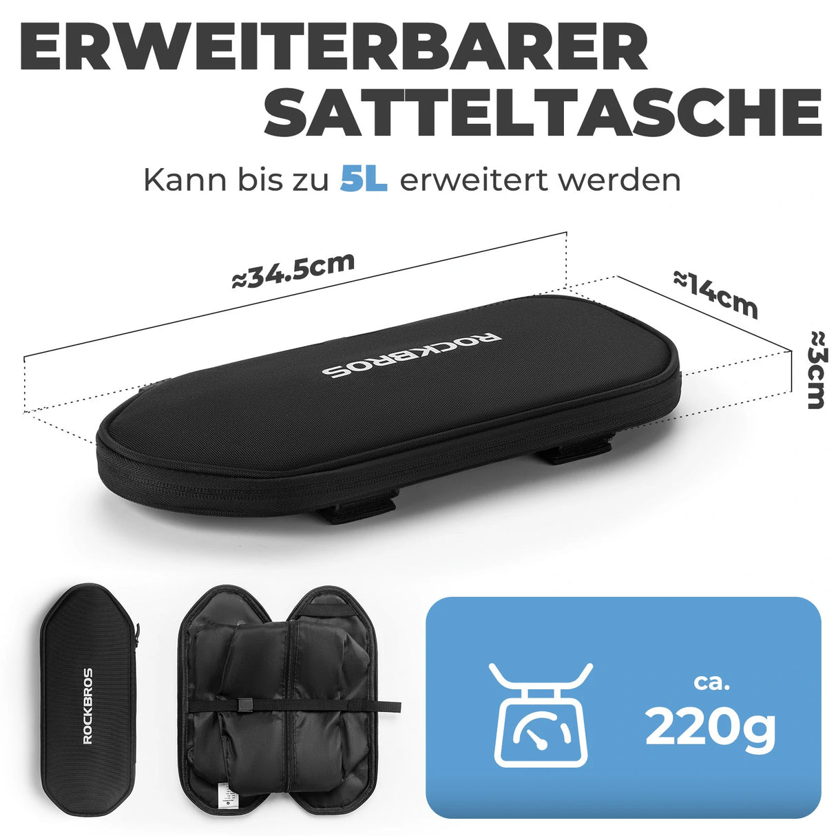 Fahrradtasche Erweiterbar – Bis 5 L, mit Schwamm als Fahrradsattel