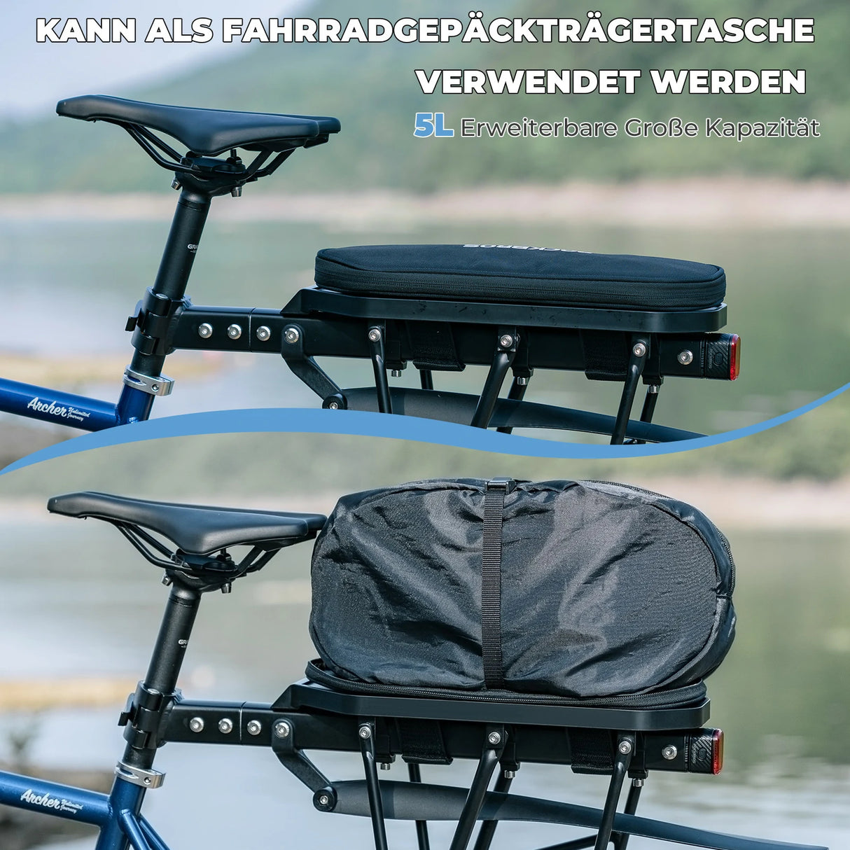 Fahrradtasche Erweiterbar – Bis 5 L, mit Schwamm als Fahrradsattel