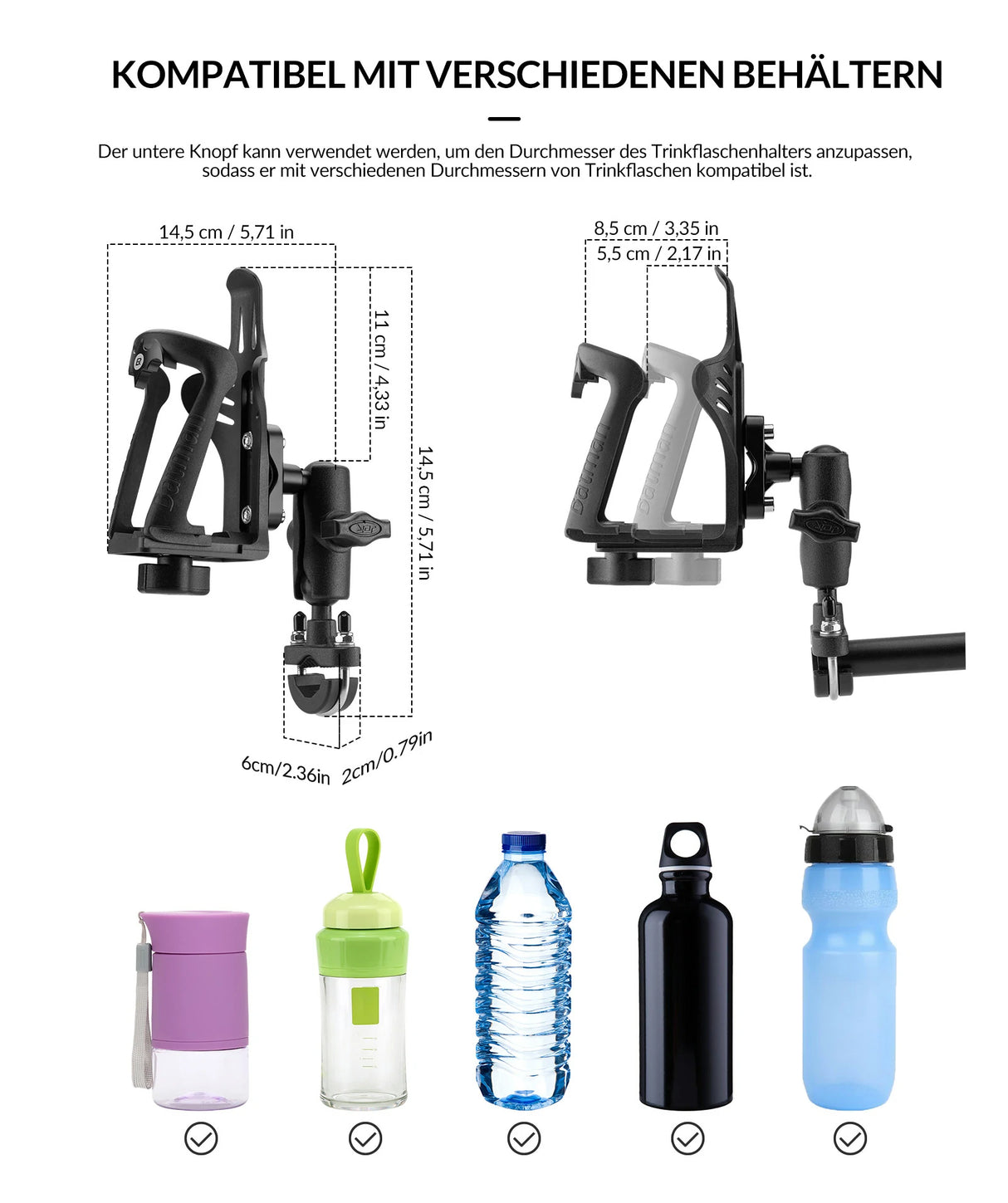 Flaschenhalter – 360° drehbar für Fahrrad und Motorrad