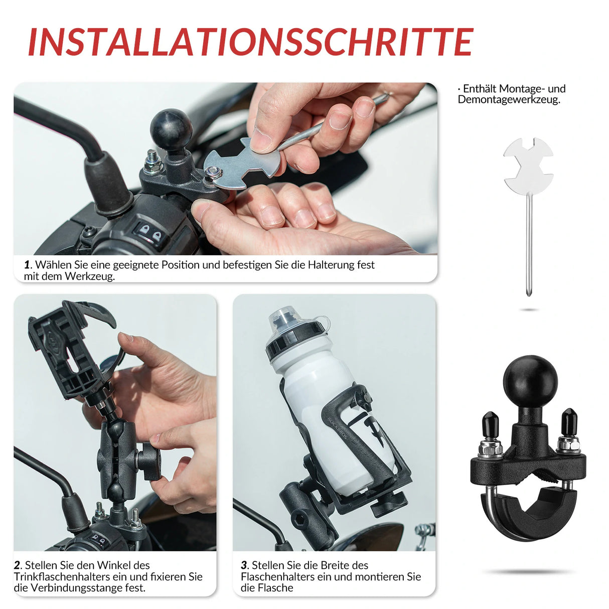 Flaschenhalter – 360° drehbar für Fahrrad und Motorrad