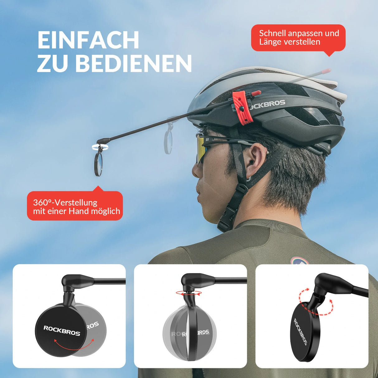 Helmspiegel – Fahrradspiegel für Helm, 360° verstellbar