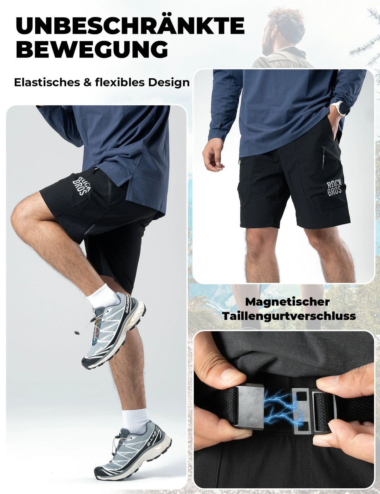 Herren Sport‑Shorts – Magnetischer Taillengurt & 4‑Taschen‑Design