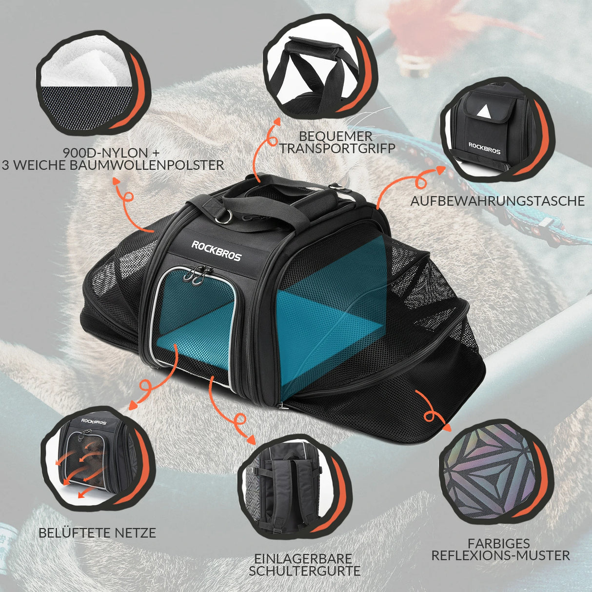 Hundetasche – Tragetasche für Hunde & Katzen, 5 Tragemöglichkeiten, 25 L