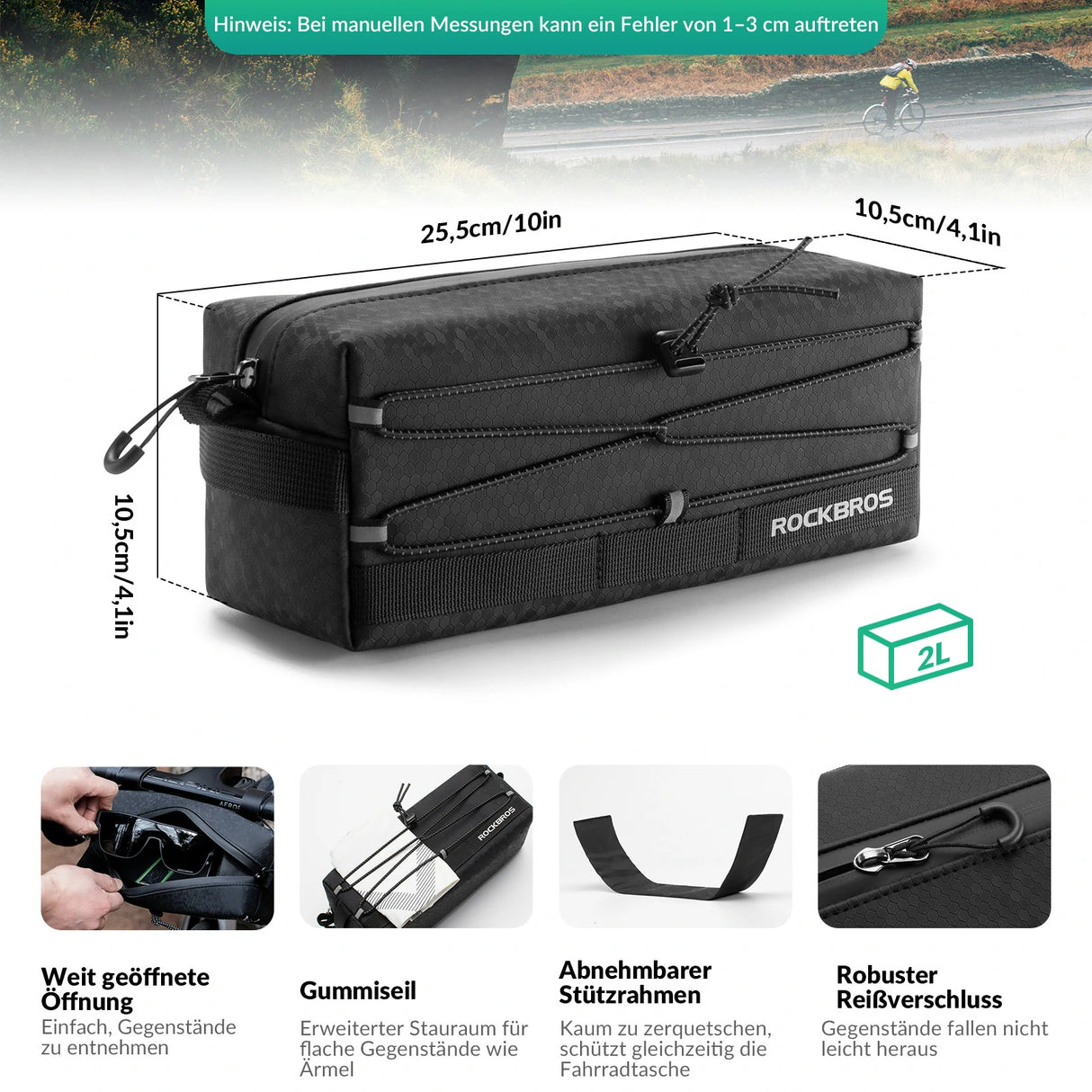 Lenkertasche Fahrrad – Große Kapazität 2 L mit abnehmbarem Schultergurt