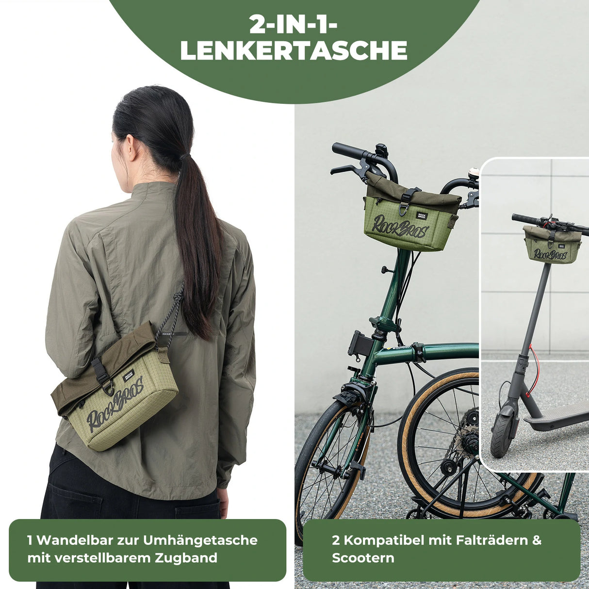 Lenkertasche für Flatbar & Brompton – 1,8-2,7 L (komprimierbar)