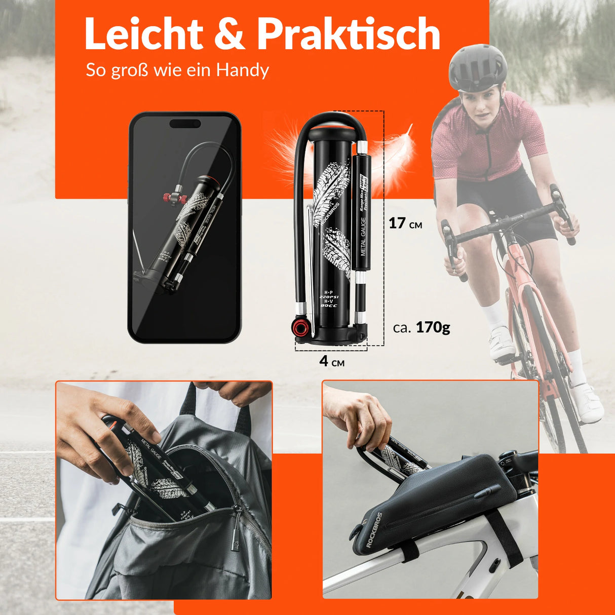 Mini‑Fahrradpumpe 220 PSI – Hochdruck‑Aluminium‑Konstruktion