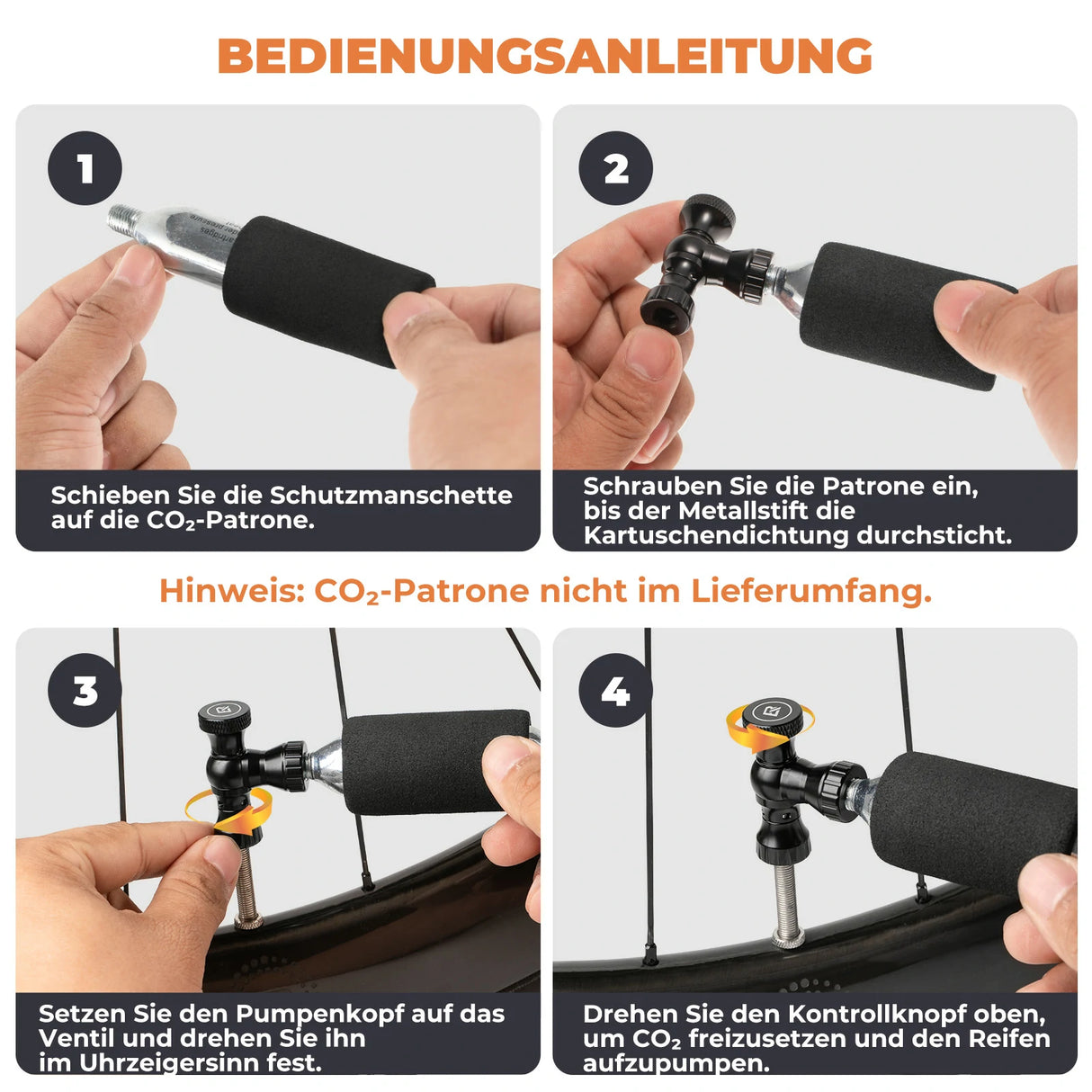 Mini-Fahrradpumpe mit CO₂-Adapter – Tragbar, Presta & Schrader Kompatibel, bis 80 PSI