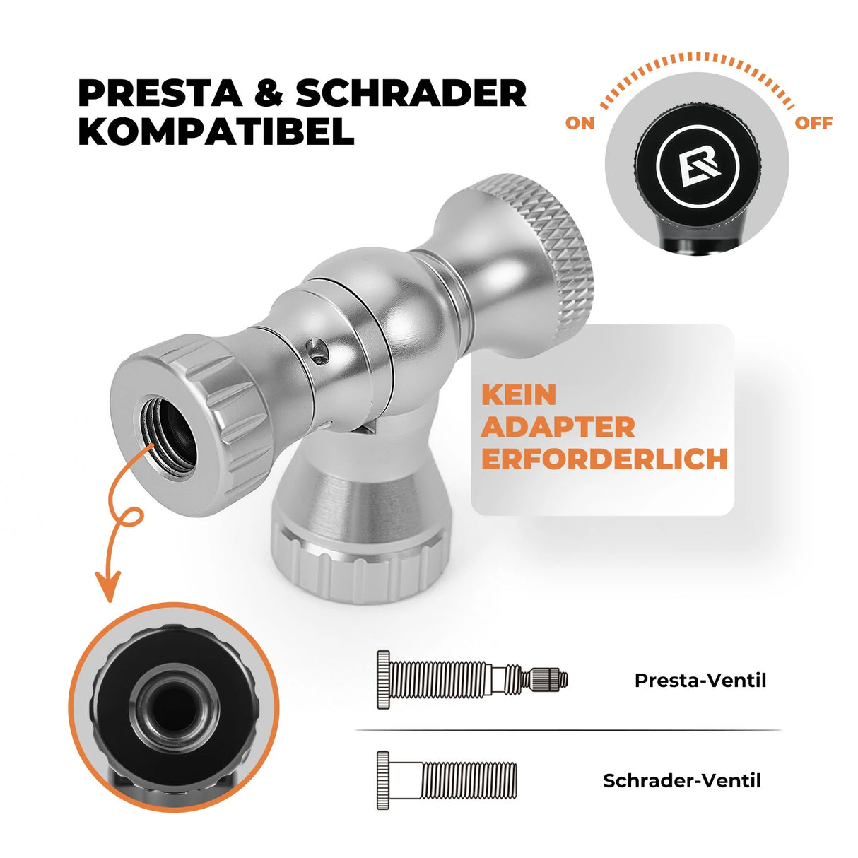 Mini-Fahrradpumpe mit CO₂-Adapter – Tragbar, Presta & Schrader Kompatibel, bis 80 PSI