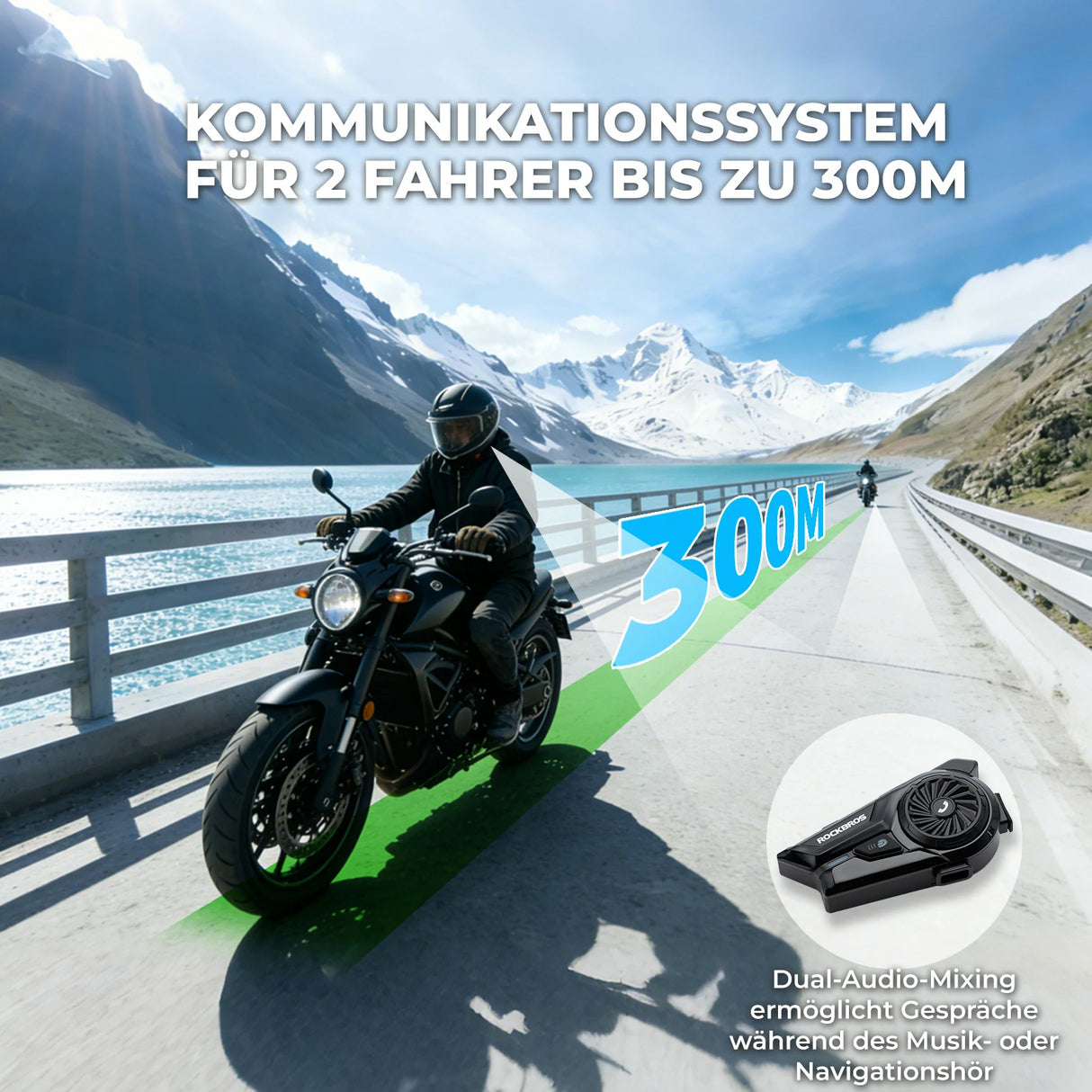 Motorrad‑Intercom Bluetooth Headset – 300 m Reichweite, IP56 wasser‑ & staubdicht