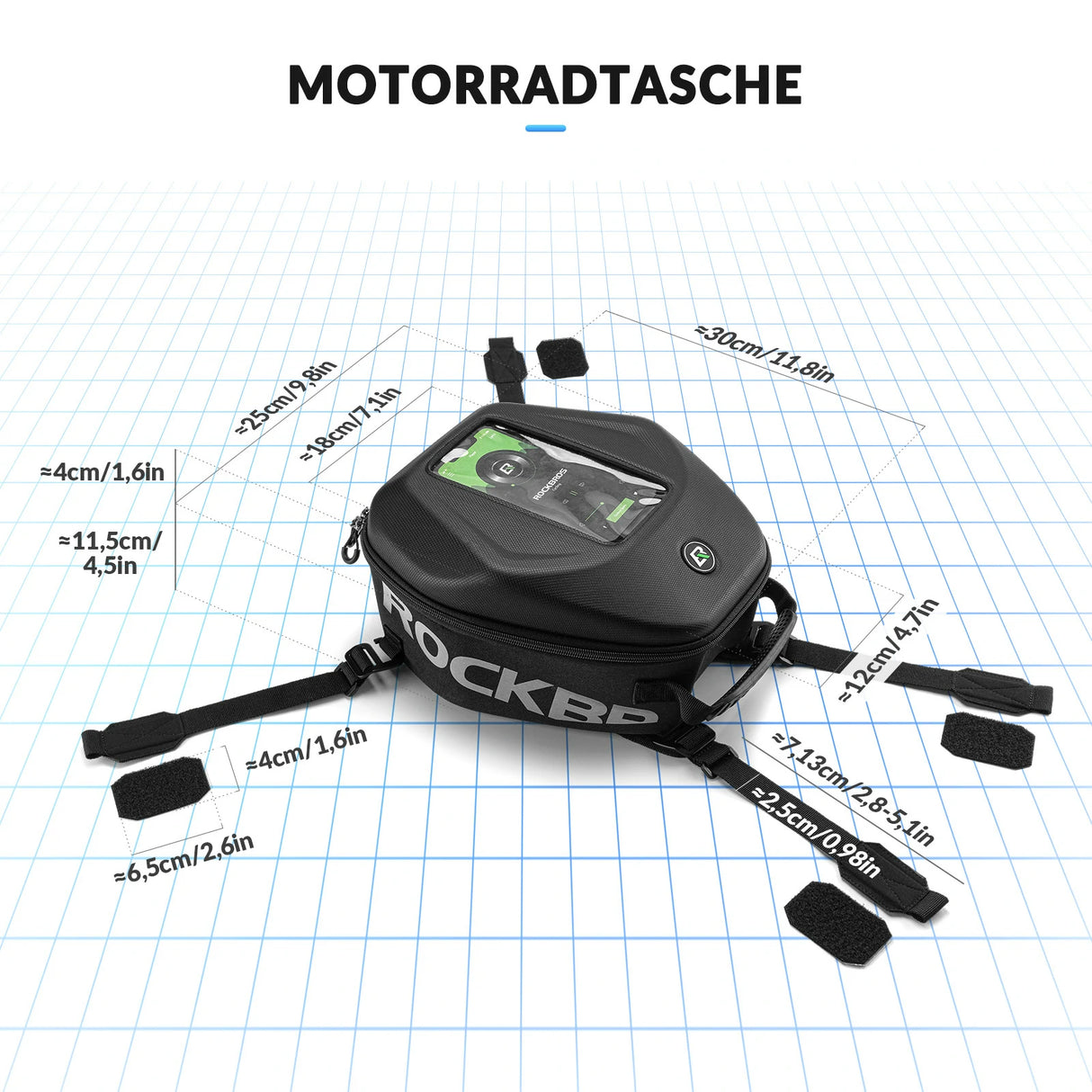Motorrad‑Tankrucksack – Mit Regenschutz & abnehmbaren Schultergurten, 7 L