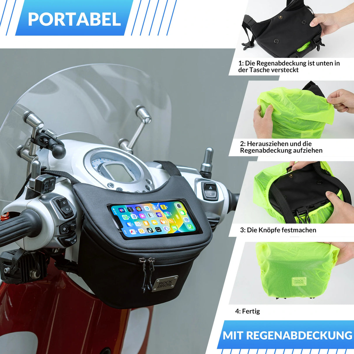 Motorrad‑Lenkertasche – Wasserdicht für 6,5‑Zoll‑Smartphone, 2 L