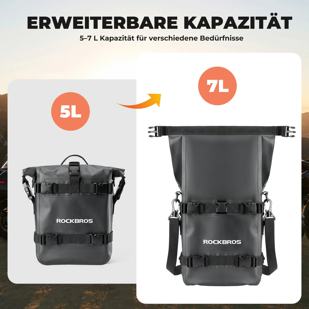 Motorradtaschen – 100% wasserdicht 5 L, Seitentasche mit Schultergurt