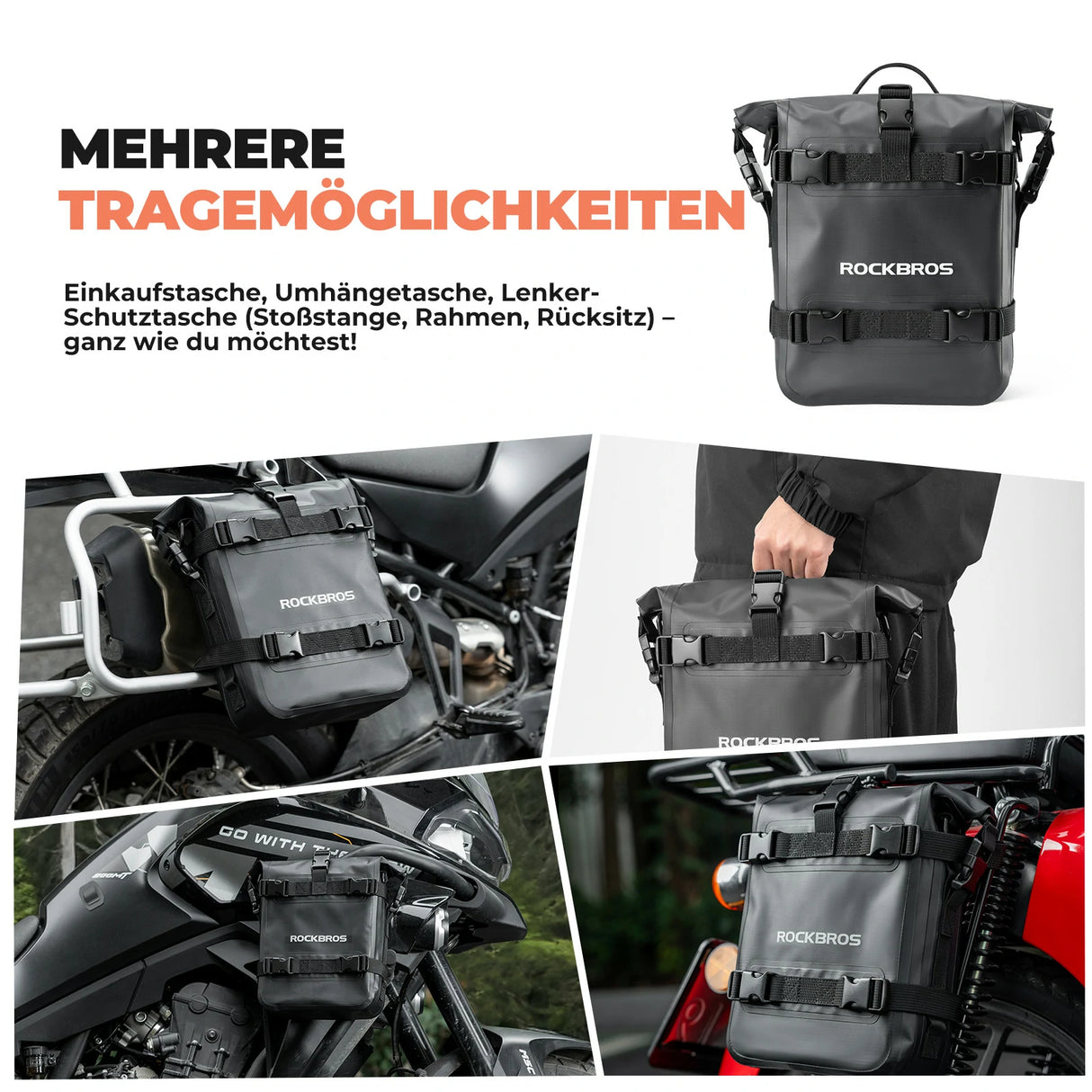 Motorradtaschen – 100% wasserdicht 5 L, Seitentasche mit Schultergurt