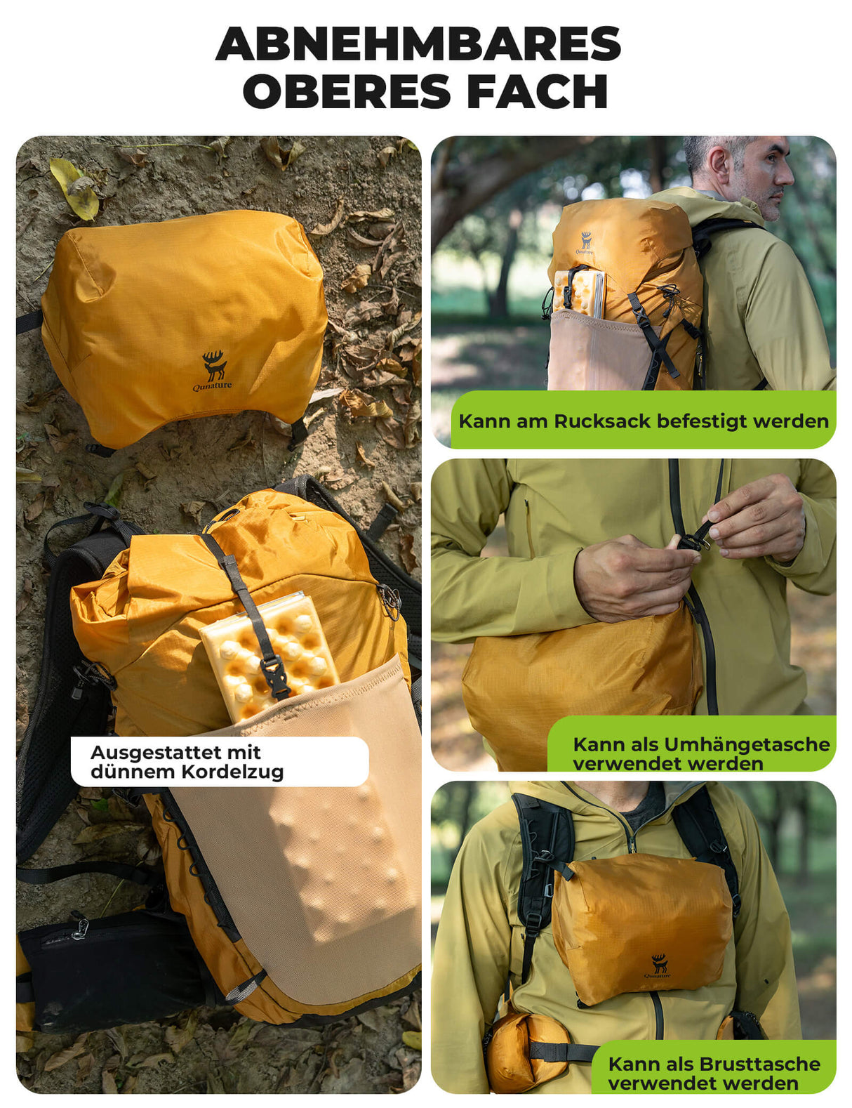 Qunature 25L Wanderrucksack – Atmungsaktiv mit abnehmbarer Tasche & Seitenzugang