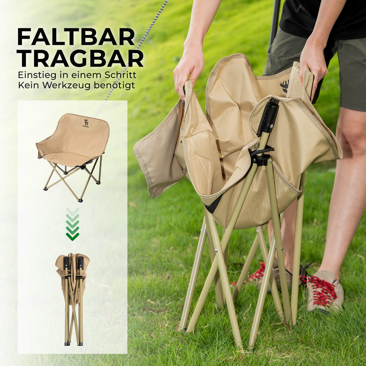 Qunature Campingstuhl Faltbar Tragbarer Camping Stuhl – Mit Tragetasche und Tragegriff 120KG/60KG