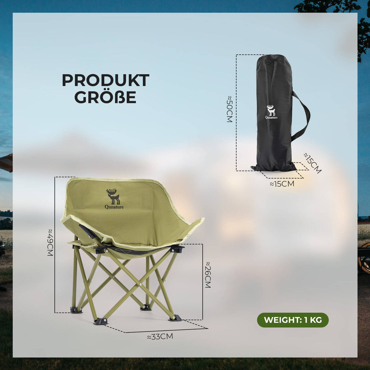 Qunature Campingstuhl Faltbar Tragbarer Camping Stuhl – Mit Tragetasche und Tragegriff 120KG/60KG
