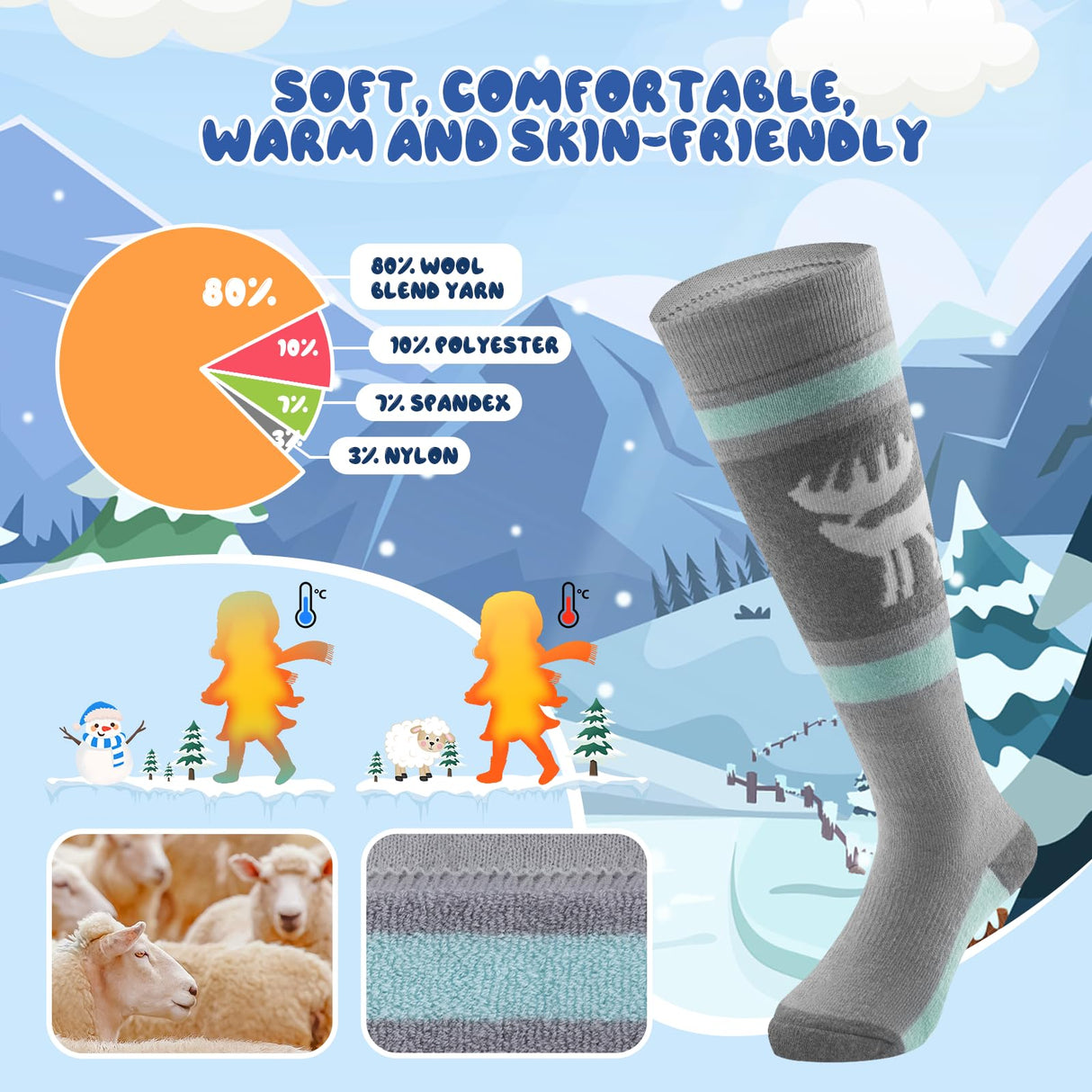 Qunature Jungen Skisocken – Kinder Thermosocken für winterlichen Spielspaß!