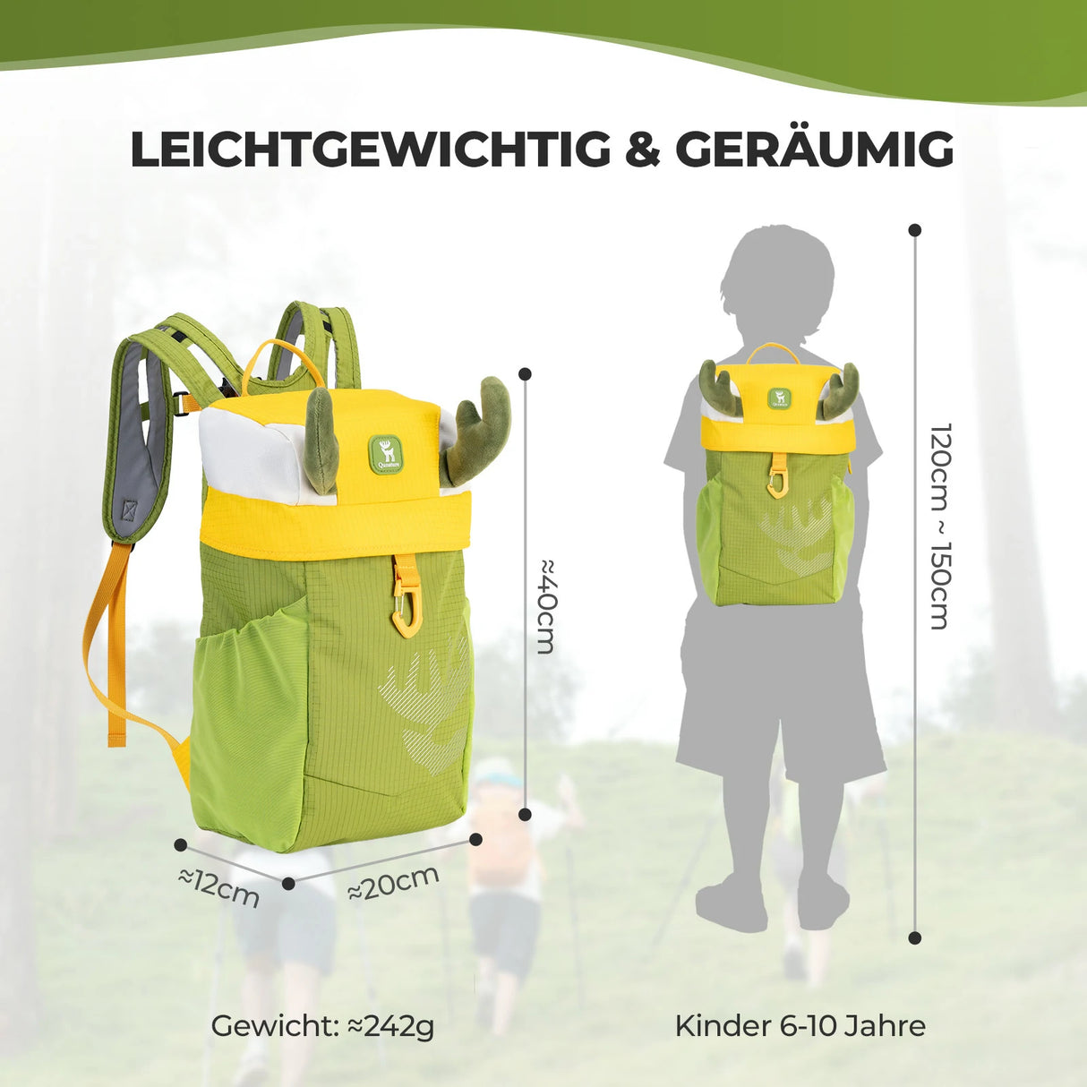 Qunature Kinderrucksack 8L – Wasserdicht mit Hirsch-Design (für 6-10 Jahre)