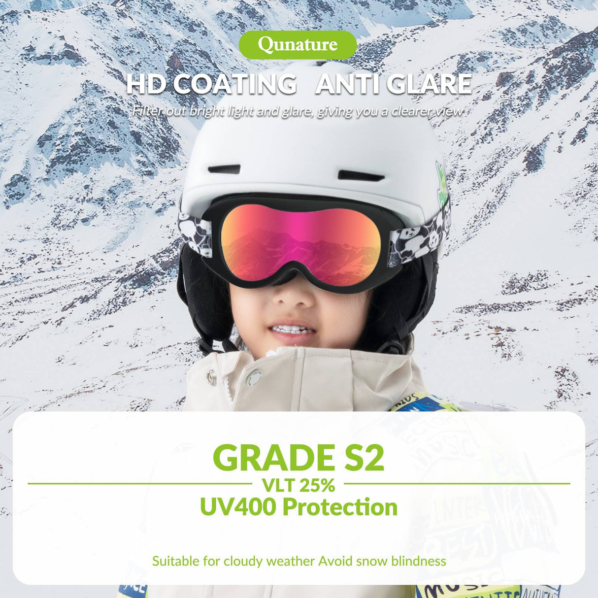 Qunature Skibrille Snowboard Brille f¨¹r Brillentr?ger Kinder Erwachsene #Color_Orange-Klein