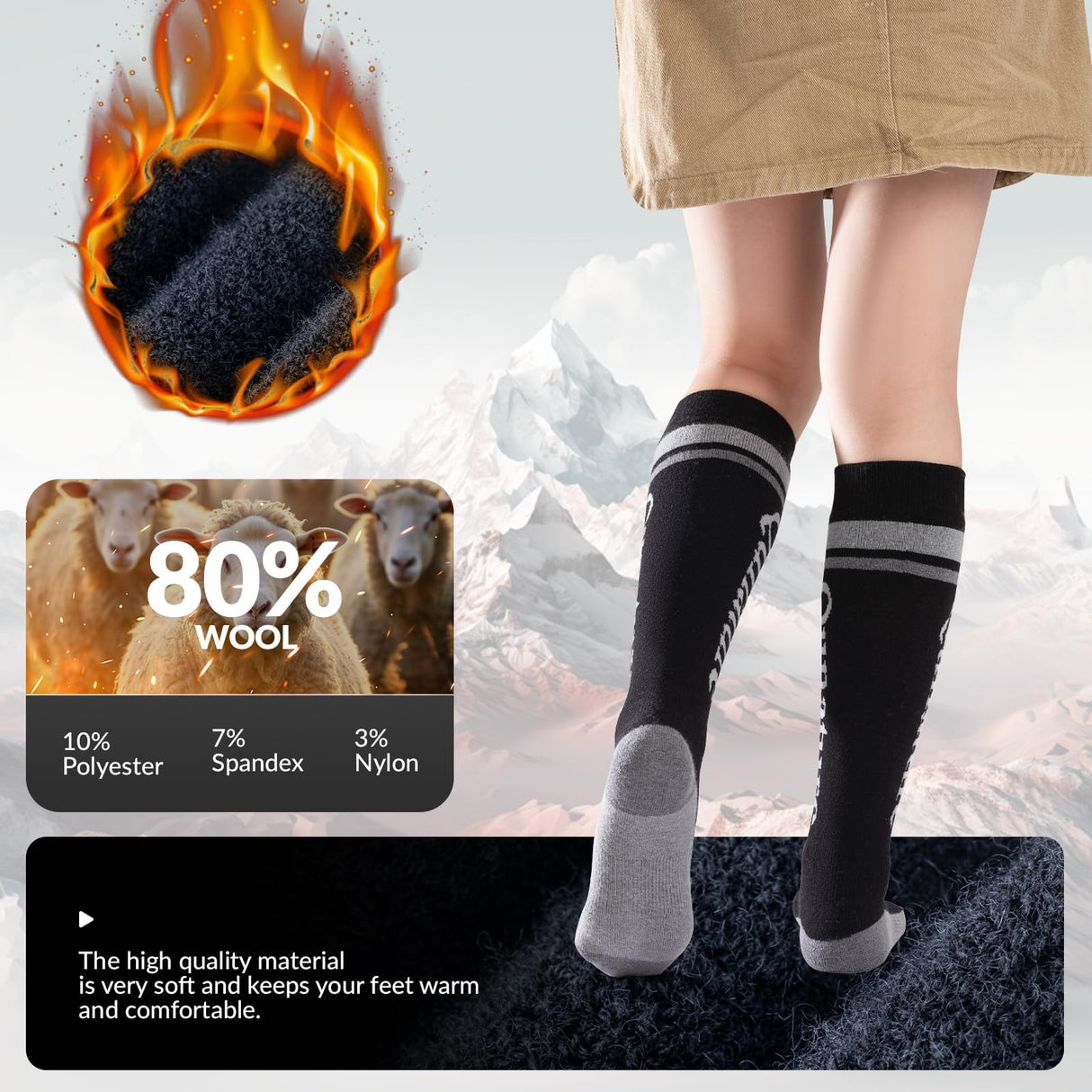 Qunature Kinder-Skisocken – Thermosocken aus Merinowolle für den Wintersport