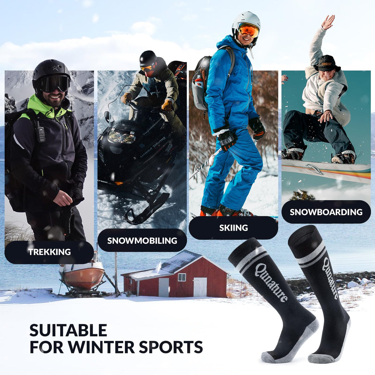 Qunature Skisocken – Thermosocken aus Merinowolle für Winter-Sport